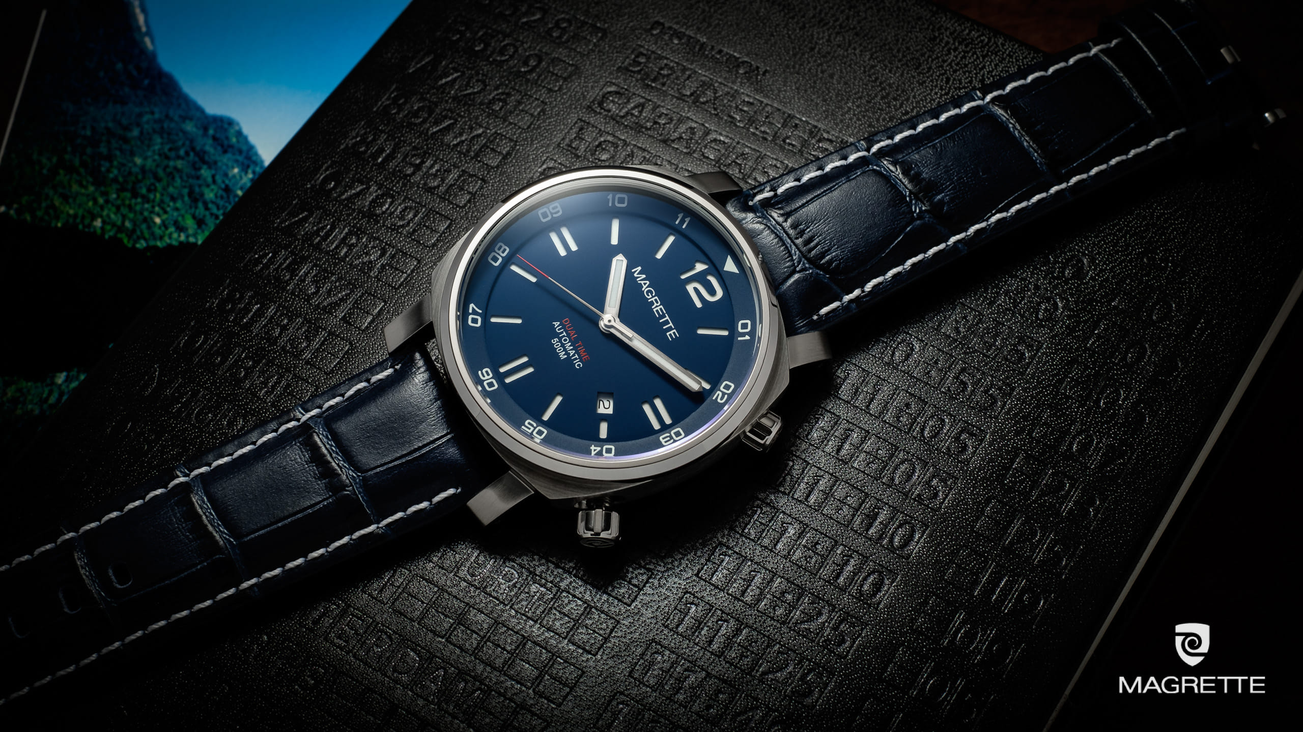 Magrette Timepeices -  dual time blue gator 